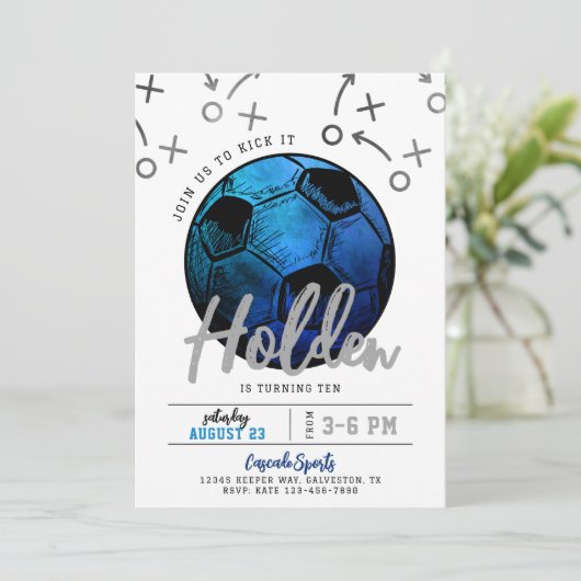 Blue Soccer - Einladung zum Geburtstag (Stehend Vorderseite)