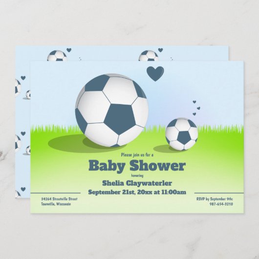 Blue Soccer/Football Baby Dusche | Einladung (Vorne/Hinten)