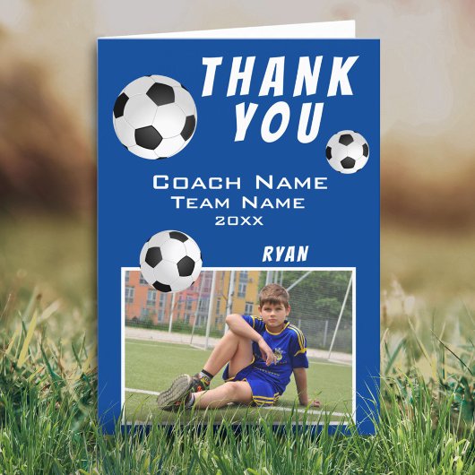 Blue Soccer / Fußball Sport Danke Coach Card