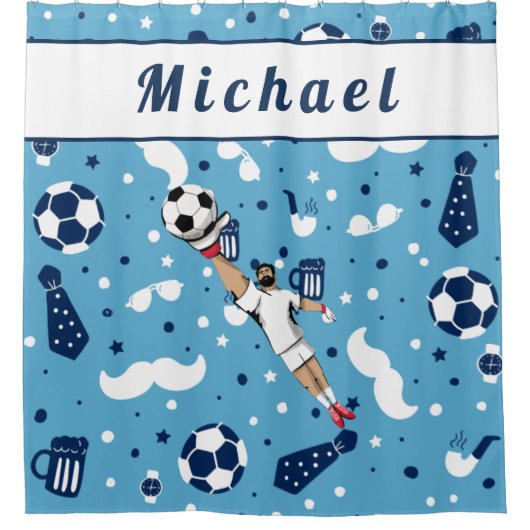 Blue Soccer Goalie Torhüter Spielername Duschvorhang (Vorderseite)