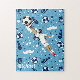 Blue Soccer Player Ball Muster Kinder Sport benenn Puzzle