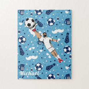 Blue Soccer Player Ball Muster Kinder Sport benenn Puzzle