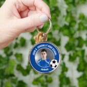 Blue Soccer Player Photo High School Schlüsselanhänger (Hand)