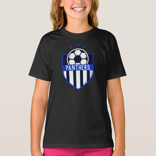 Blue Soccer Shield Team, Spielername und -nummer T-Shirt (Vorderseite)
