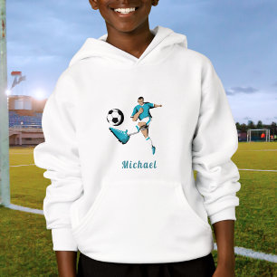Blue Soccer Silhouette Boys Kinder Sport Hoodie