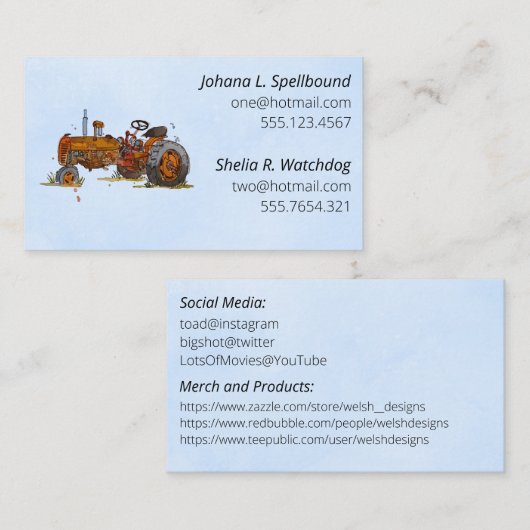 Blue Social introduction calling card-tractor Visitenkarte (Vorne/Hinten)