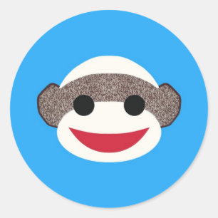 Blue Sock Monkey Runder Aufkleber
