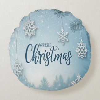 Blue Soft & Calm Christmas Snow Crystal Design- Rundes Kissen