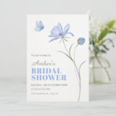 Blue soft flower bridal shower einladung (Stehend Vorderseite)