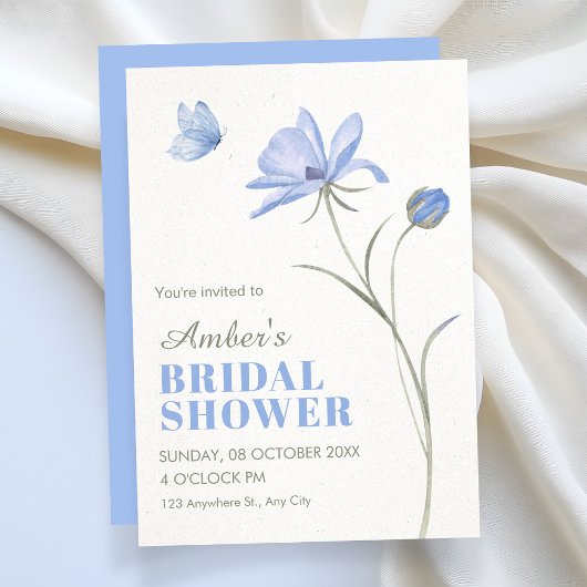 Blue soft flower bridal shower einladung