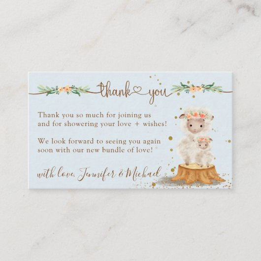 Blue Soft Lamb Sheep Baby Dusche Vielen Dank Begleitkarte (Vorderseite)