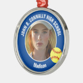 Blue Softball Player Photo High School Christmas Ornament Aus Metall (Links)