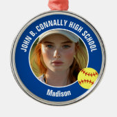 Blue Softball Player Photo High School Christmas Ornament Aus Metall (Vorne)