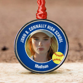 Blue Softball Player Photo High School Christmas Ornament Aus Metall