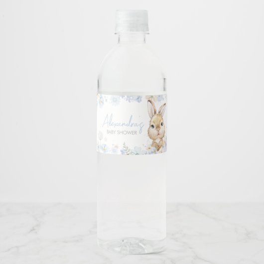 Blue Somebunny Rabbit Baby Dusche Wasserflaschenetikett (Vorderseite)