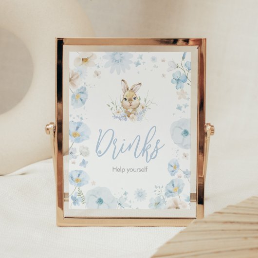 Blue Somebunny Rabbit Baby Shower Drinks Poster