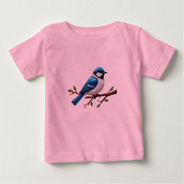Blue Songbird on Branch Illustration Baby T-shirt