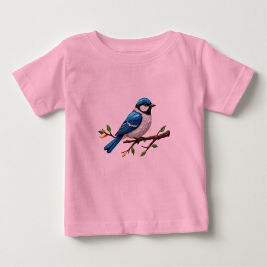 Blue Songbird on Branch Illustration Baby T-shirt (Vorderseite)