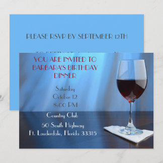 Blue Sophistice Red wine Geburtstag Einladung