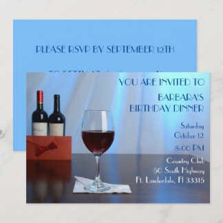 Blue Sophisticed Red wine Geburtstagsparty Einladung