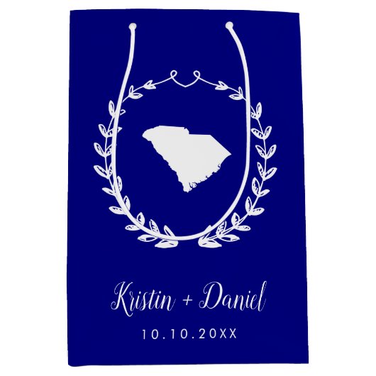 Blue South Carolina Karte Hochzeit Begrüßung Swag Mittlere Geschenktüte (Vorderseite)