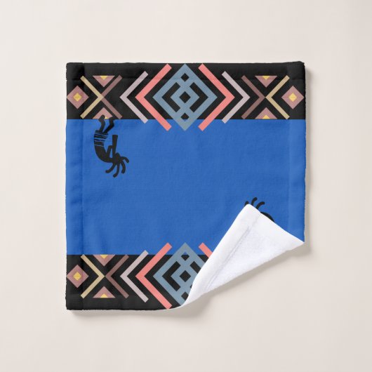 Blue Southwestern Kokopelli Badetuch Set (Waschlappen)