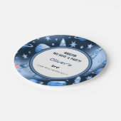 Blue Space Adventure Rocket Kindergeburtstag Graph Pappteller (Schrägansicht)