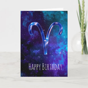 Blue Space Aries Birthday Card Karte