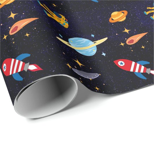 Blue Space Astronaut Planet Geschenkpapier (Rolleneckpunkt)