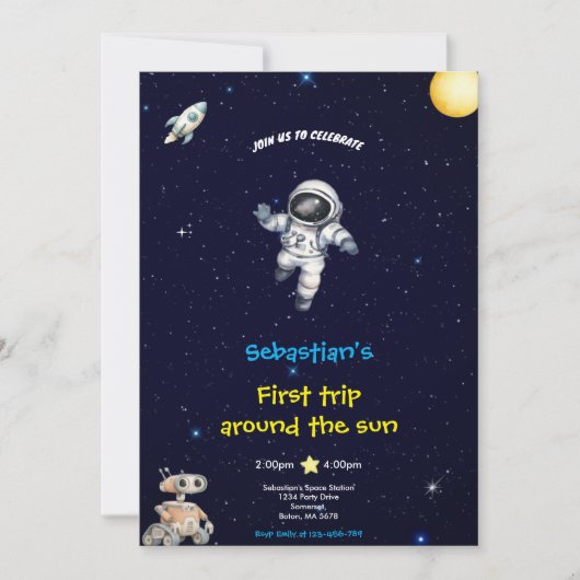 BLUE SPACE BIRTHDAY INVITATION EINLADUNG (Vorderseite)
