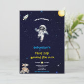 BLUE SPACE BIRTHDAY INVITATION EINLADUNG (Stehend Vorderseite)
