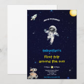 BLUE SPACE BIRTHDAY INVITATION EINLADUNG (Vorne/Hinten)