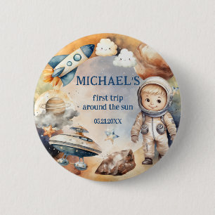 Blue Space Erste Reise um die Sonne zum Geburtstag Button