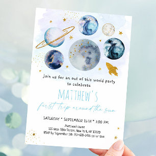 Blue Space Erste Reise um die Sonne zum Geburtstag Einladung