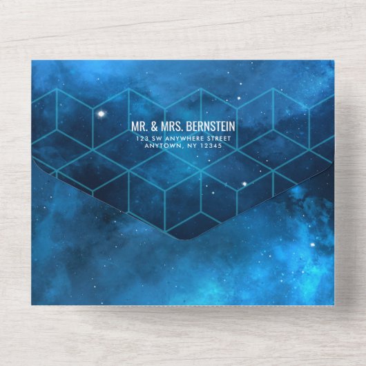 Blue Space Galaxy Bar Mitzvah All In One Einladung (Rückseite)