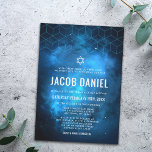 Blue Space Galaxy Bar Mitzvah Einladungen<br><div class="desc">Moderne Raum themed Bar Mitzvah Einladungen in blau und schwarz. Dieses einzigartige Galaxiedesign ist die ideale Wahl für jeden Jungen,  der den Weltraum Liebe hat. Personalisieren Sie Ihre Veranstaltung einfach mithilfe der Online-Vorlagenfelder.</div>