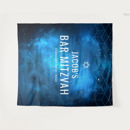 Blue Space Galaxy Bar Mitzvah Hintergrund Wandteppich (Vorderseite (Horizontal))