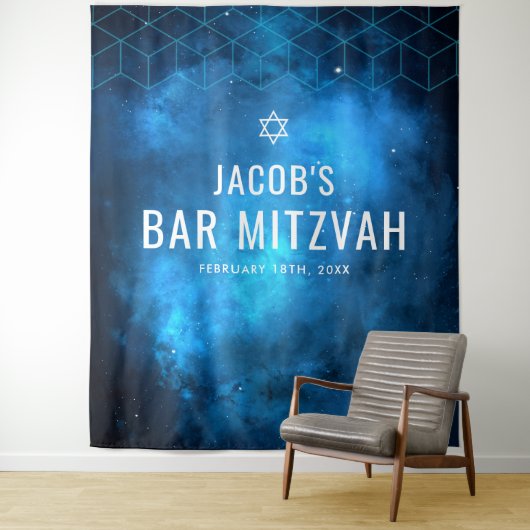 Blue Space Galaxy Bar Mitzvah Hintergrund Wandteppich (Beispiel)