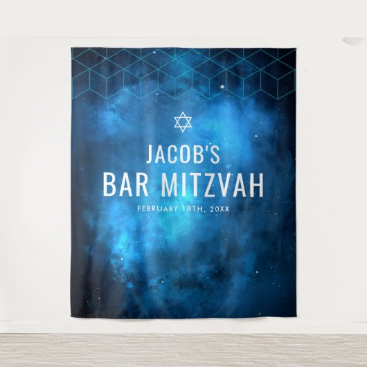 Blue Space Galaxy Bar Mitzvah Hintergrund Wandteppich (Vorderseite)