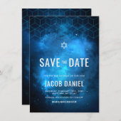 Blue Space Galaxy Bar Mitzvah Save The Date (Vorne/Hinten)