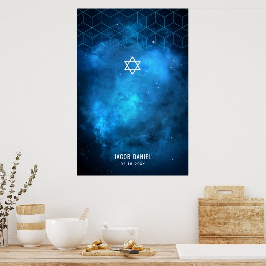 Blue Space Galaxy Bar Mitzvah Sign in Board Poster (Küche)