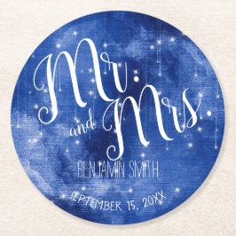 Blue Space Galaxy Stars Night Sky Wedding Runder Pappuntersetzer