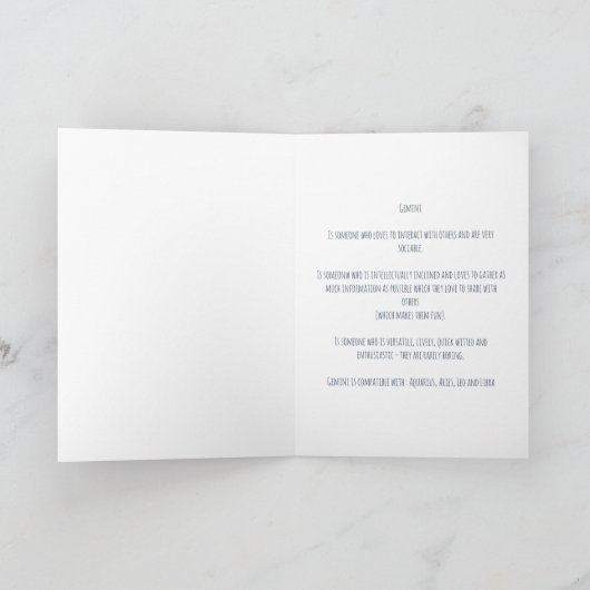 Blue Space Gemini Geburtstagkarte Karte (Innenseite)