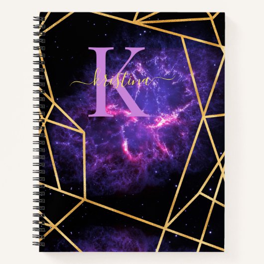 Blue Space Gold Glitzer Sparkname Monogram Notizblock (Vorderseite)