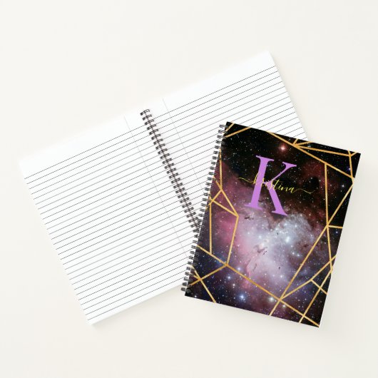 Blue Space Gold Glitzer Sparkname Monogram Notizblock (Innenseite)