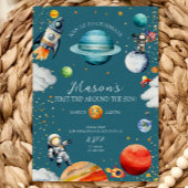 Blue Space Rocket & Astronaut 1st Trip Around Einladung