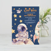 Blue Space Star Kosmos Astronaut Geburtstag Einladung (Stehend Vorderseite)