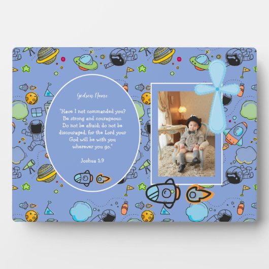 Blue Space Thema BAUTIZO FOTO Bible Verse GIFT Fotoplatte (Vorderseite)