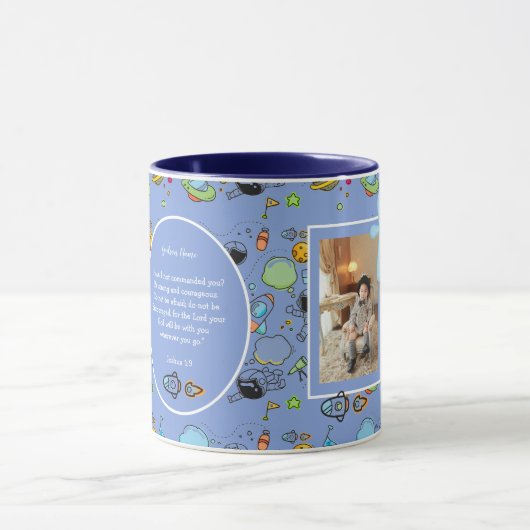 Blue Space Thema BAUTIZO FOTO Bible Verse GIFT Tasse (Zentrum)