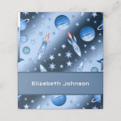 Blue Space Theme Astronaut Rockets Kindergeburtsta Platzkarte (Außenseite Aufgefaltet)